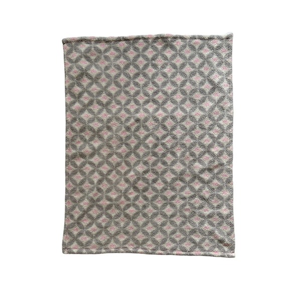 Baby Gear Pink Gray White Security Blanket Lovey Geometric Geo Pattern Fleece